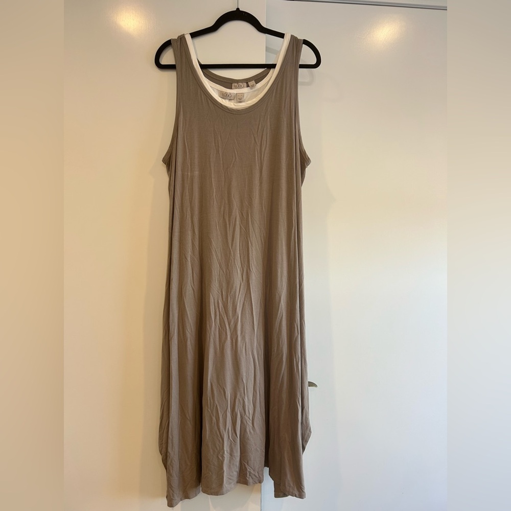 LOGO Lori Goldstein Maxi Sleeveless Asymmetrical Dress Brown Size XL Layered - Picture 2 of 9